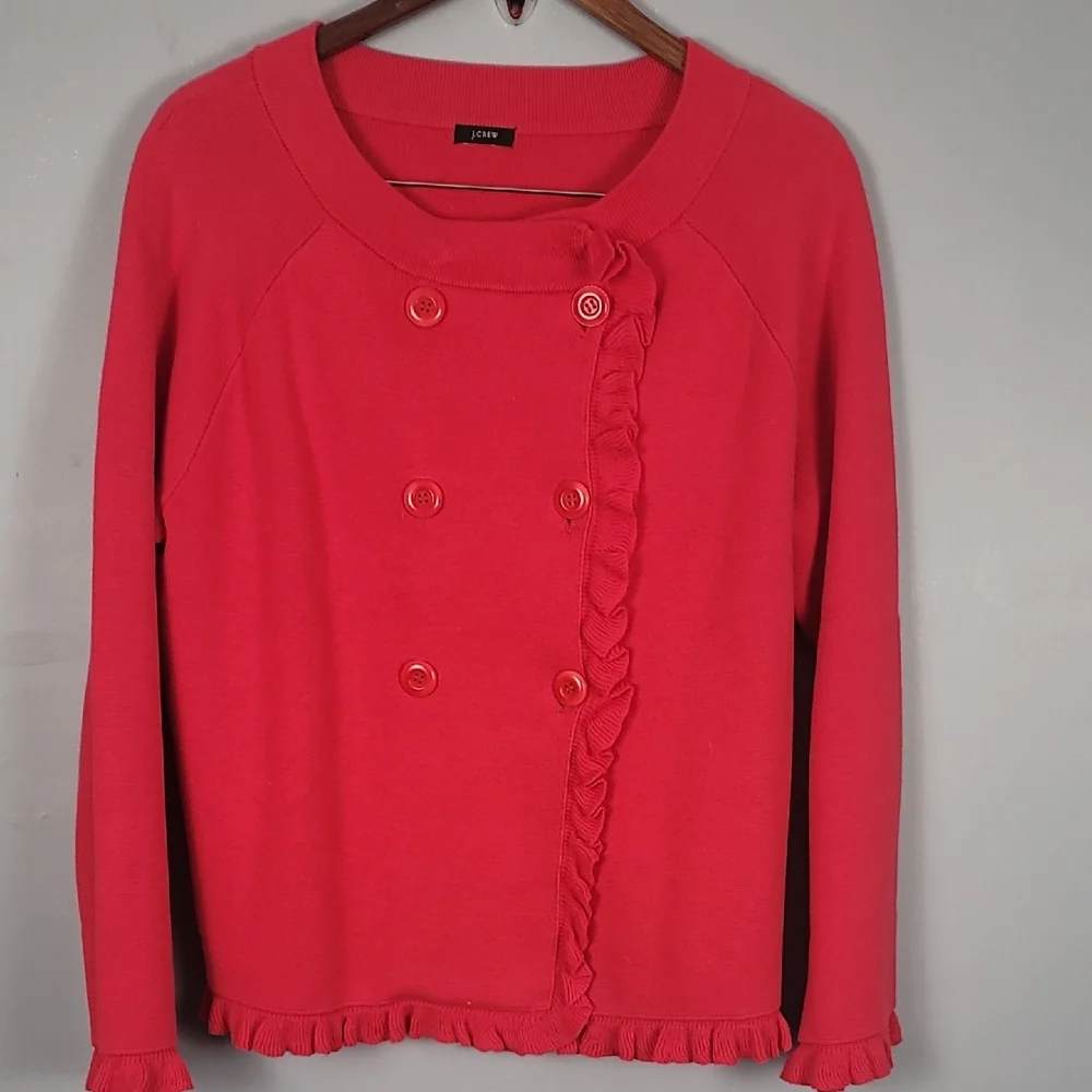 J. Crew Red Button Ruffle Sweater - Picture 1 of 4